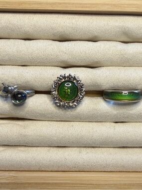 Vintage Modern Mood Ring Lot Set of 3 Silvertone Dolphin Floral Band Size 8
